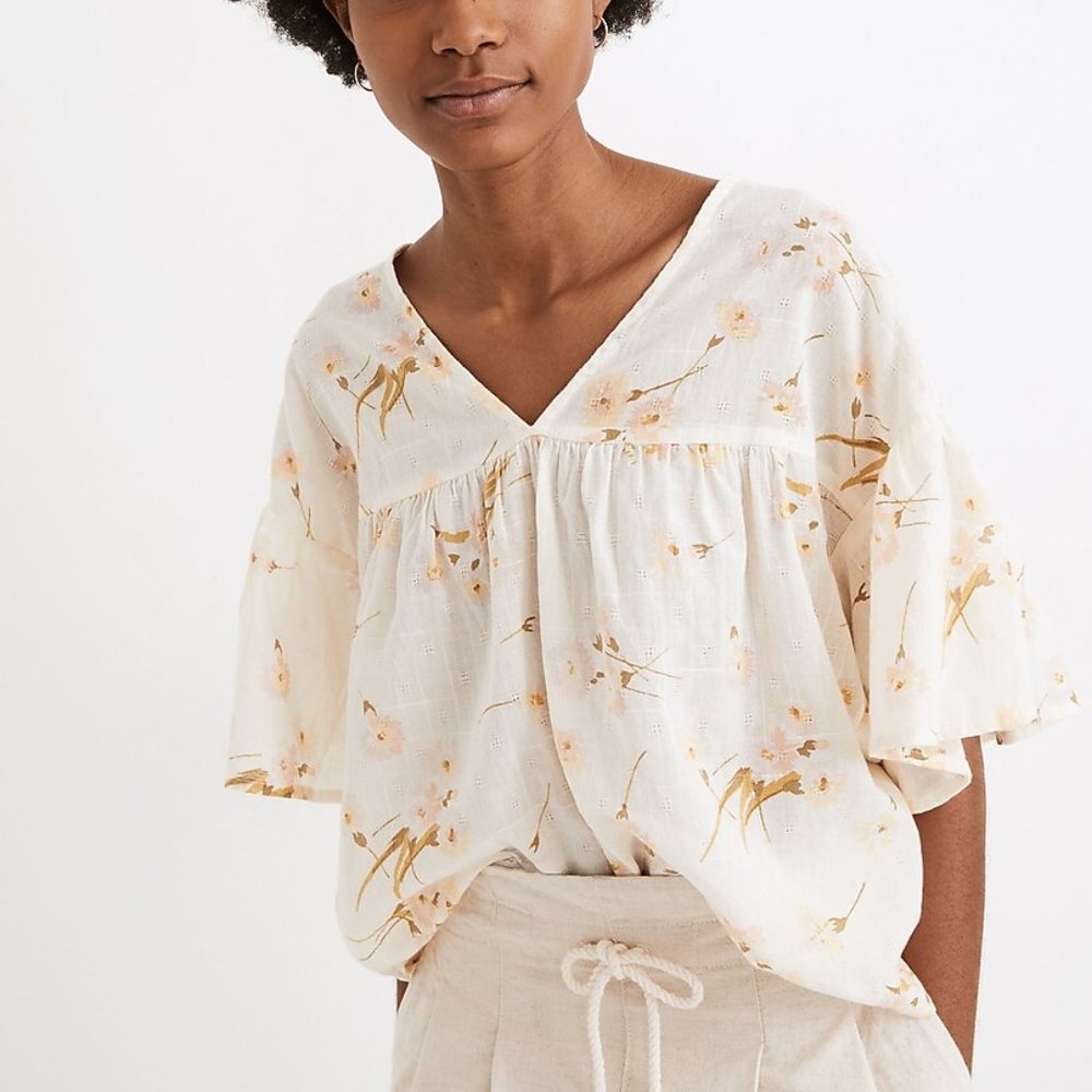NWOT Madewell Flutter-Sleeve Rhyme Top in Floral Print